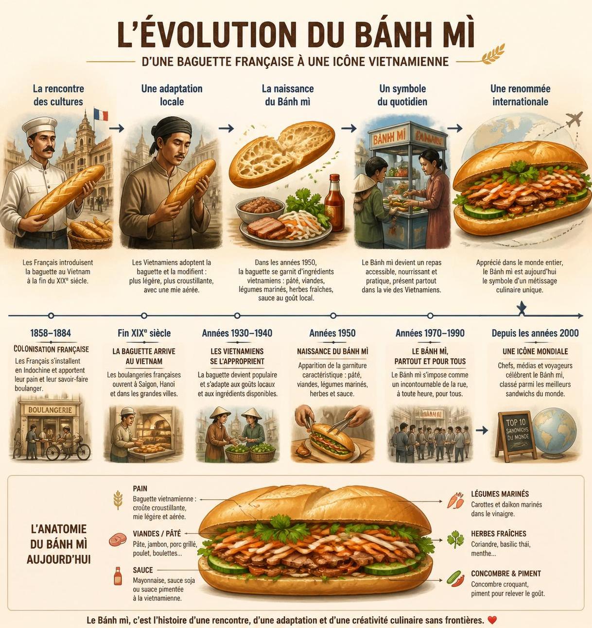 découvrez l'histoire et la saveur unique du bánh mì, le sandwich franco-vietnamien qui a séduit les papilles du monde entier.