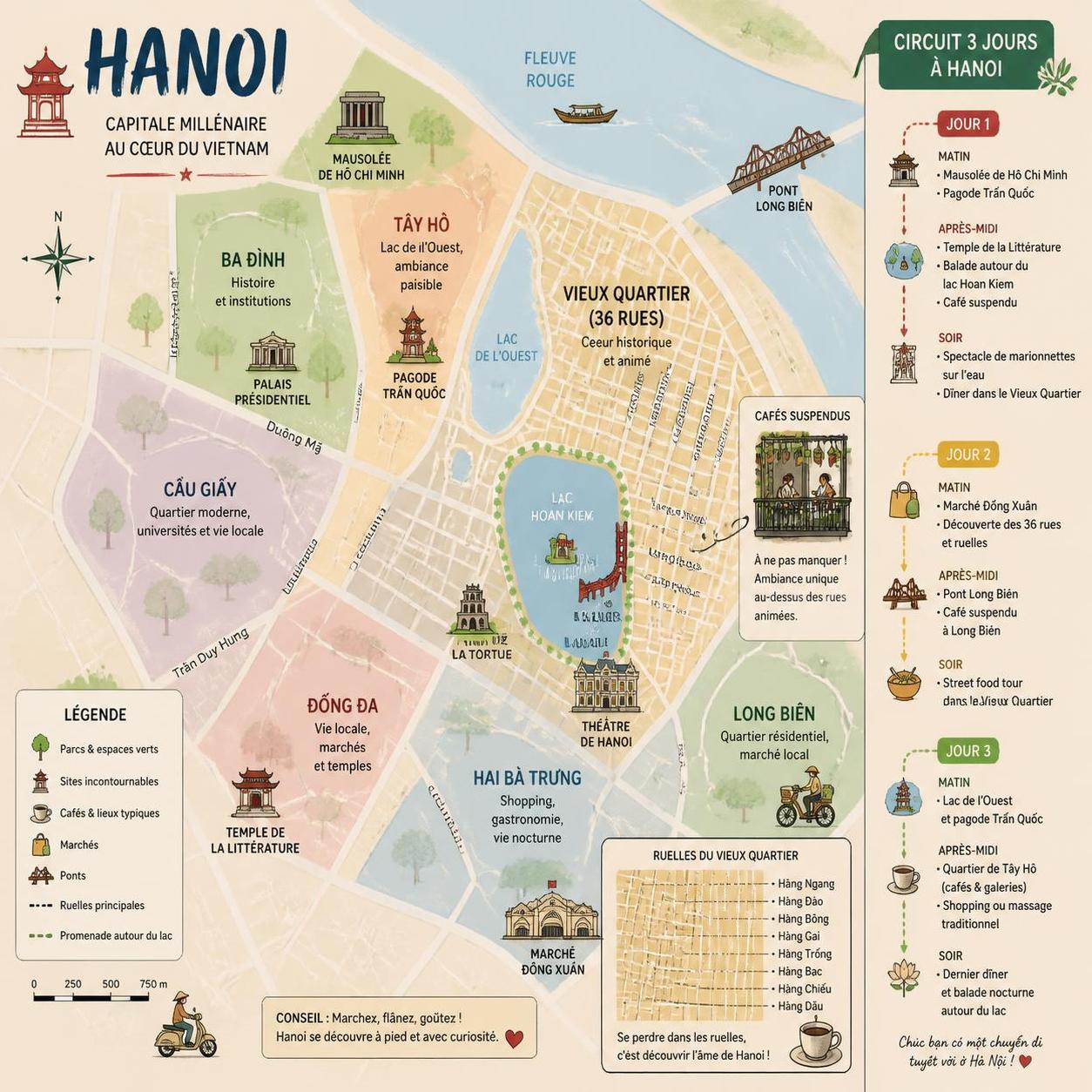 découvrez hanoi en 3 jours : explorez ses lacs paisibles, ses ruelles pittoresques et ses cafés suspendus pour une immersion authentique dans la capitale vietnamienne.