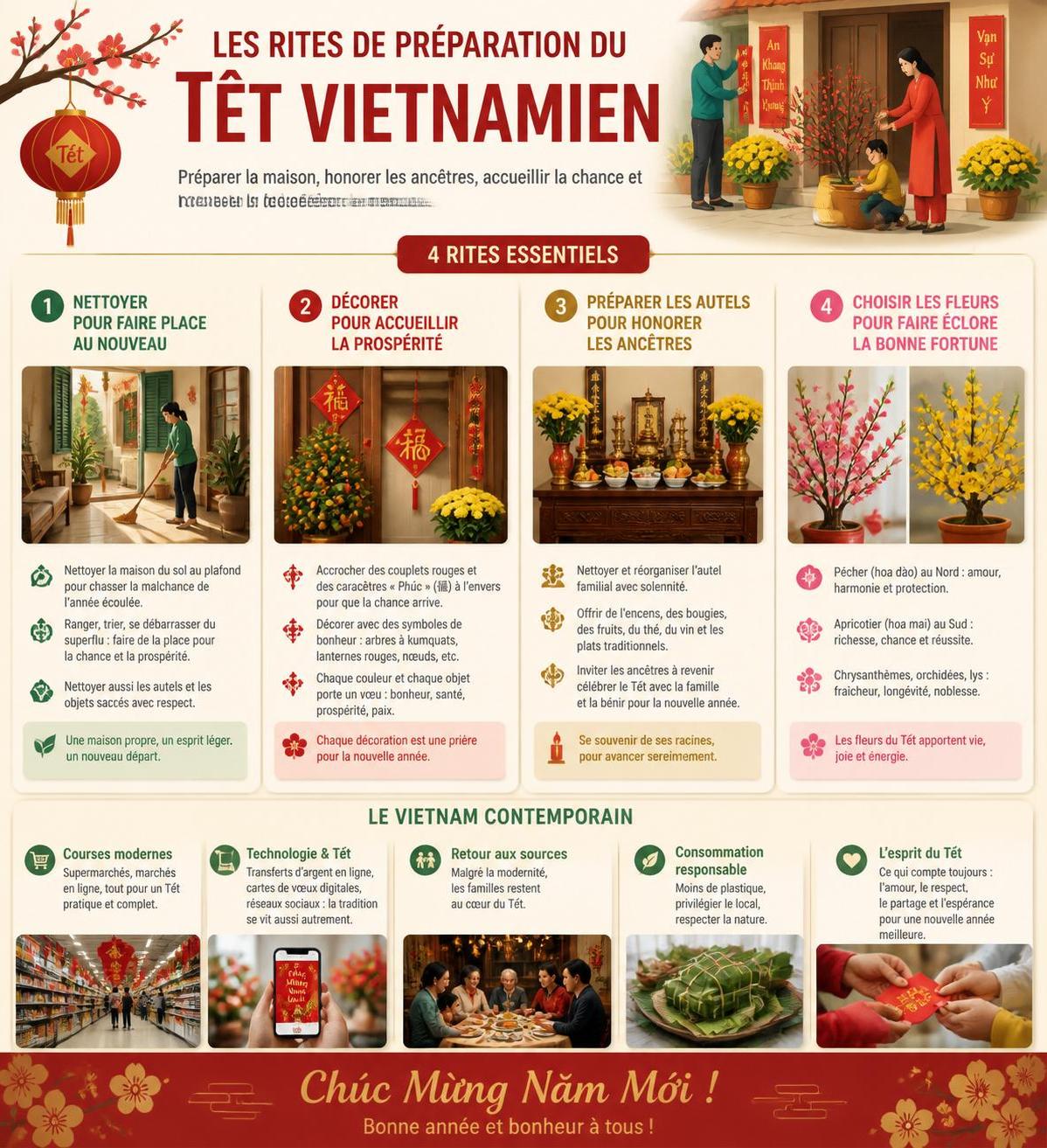 découvrez le têt vietnamien, la fête du nouvel an lunaire, expliquée aux voyageurs pour mieux comprendre ses traditions, ses coutumes et comment la célébrer au vietnam.
