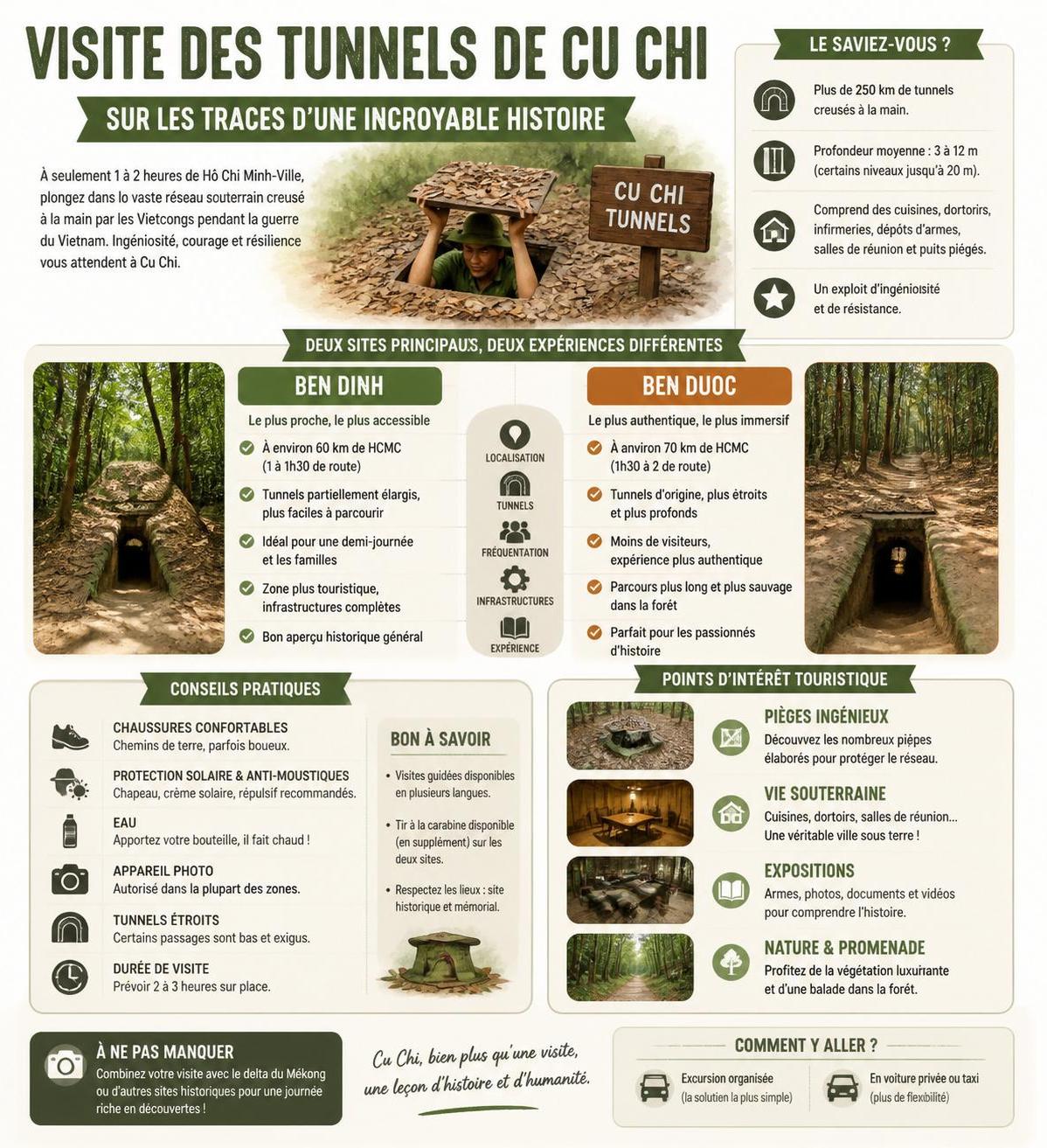 découvrez les tunnels de cu chi et plongez au cœur de la résistance vietnamienne pendant la guerre, un témoignage captivant d'ingéniosité et de courage.
