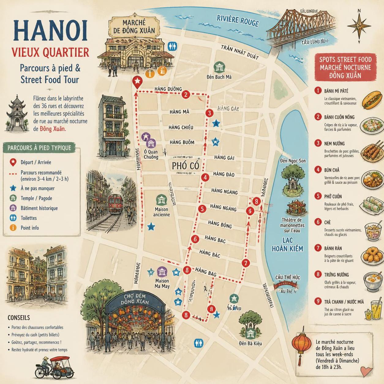 dĂ©couvrez la street food authentique d'hanoi avec notre guide complet du marchĂ© nocturne de Äá»ng xuĂąn, un lieu incontournable pour savourer spĂ©cialitĂ©s locales et ambiance unique.