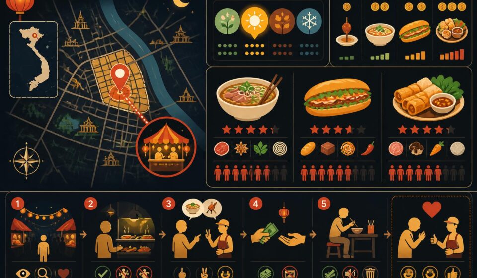 découvrez la street food à hanoi avec notre guide complet du marché nocturne de đồng xuân, où saveurs authentiques et ambiance animée vous attendent.