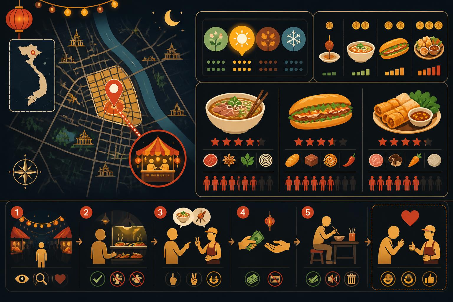découvrez la street food à hanoi avec notre guide complet du marché nocturne de đồng xuân, où saveurs authentiques et ambiance animée vous attendent.