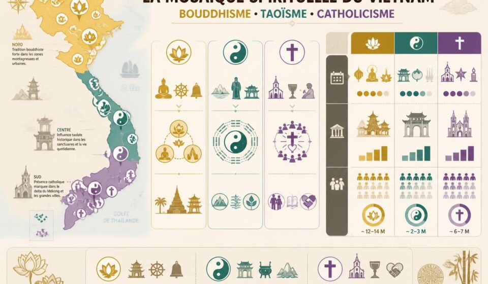 découvrez la richesse spirituelle du vietnam à travers le bouddhisme, le taoïsme et le catholicisme, une mosaïque de traditions et de croyances qui façonnent la culture vietnamienne.