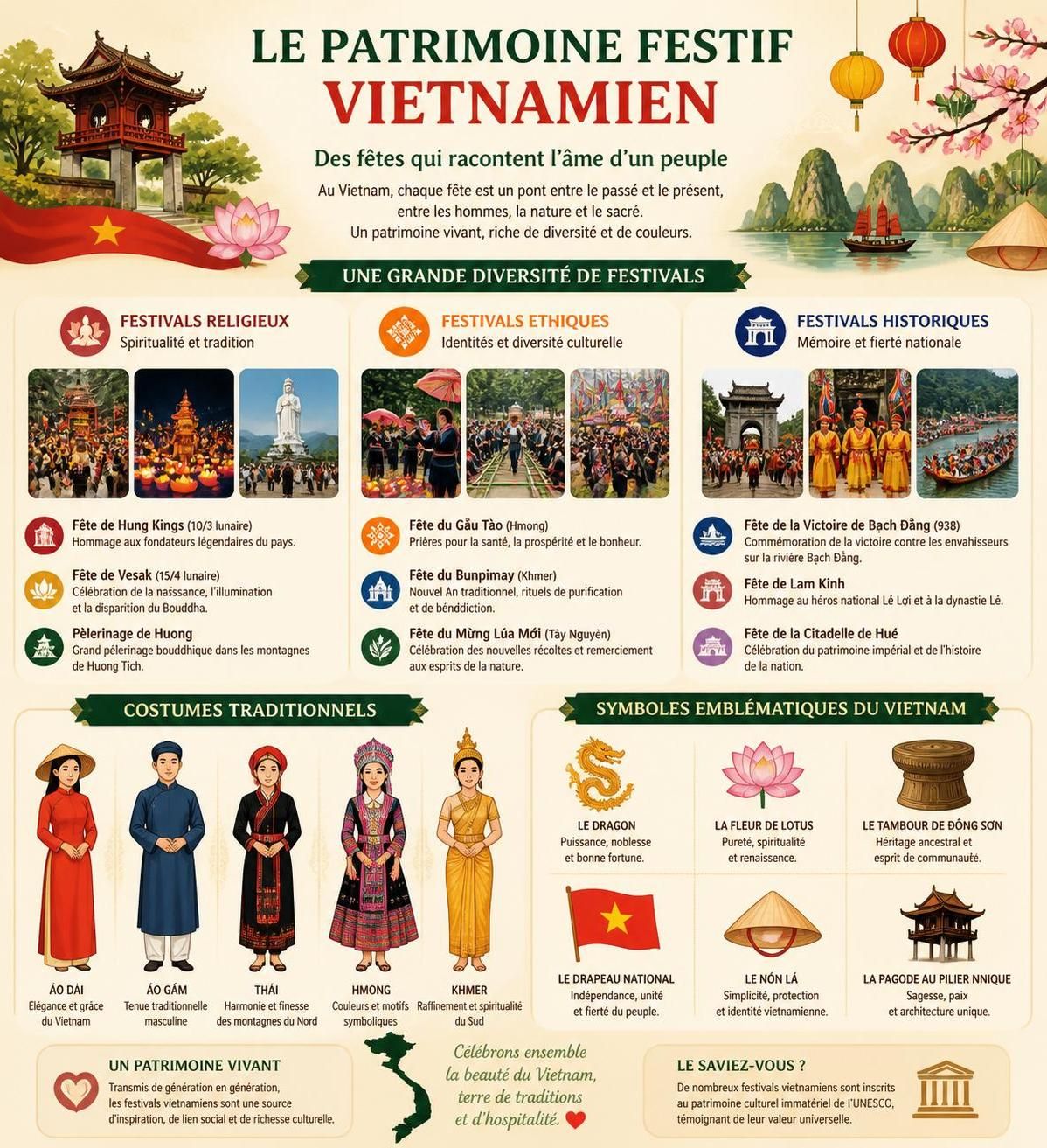 découvrez le calendrier complet des fêtes et festivals du vietnam, mois par mois, pour ne rien manquer des traditions et célébrations culturelles tout au long de l'année.