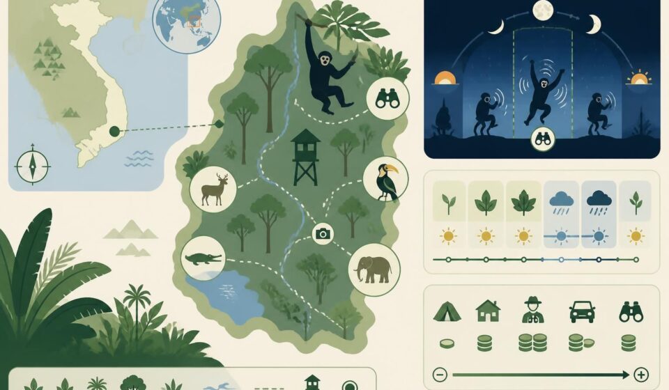 vivez une nuit inoubliable dans la jungle de cat tien et observez les gibbons dans leur habitat naturel. une expérience unique au cœur de la forêt vietnamienne.