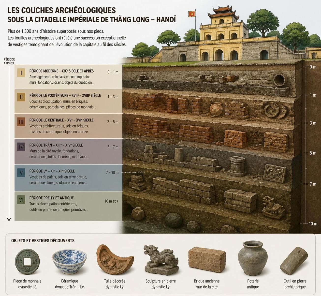 découvrez la citadelle impériale de thăng long à hanoï, un site historique fascinant qui raconte 1000 ans d'histoire enfouie sous les rues animées de la vieille ville.