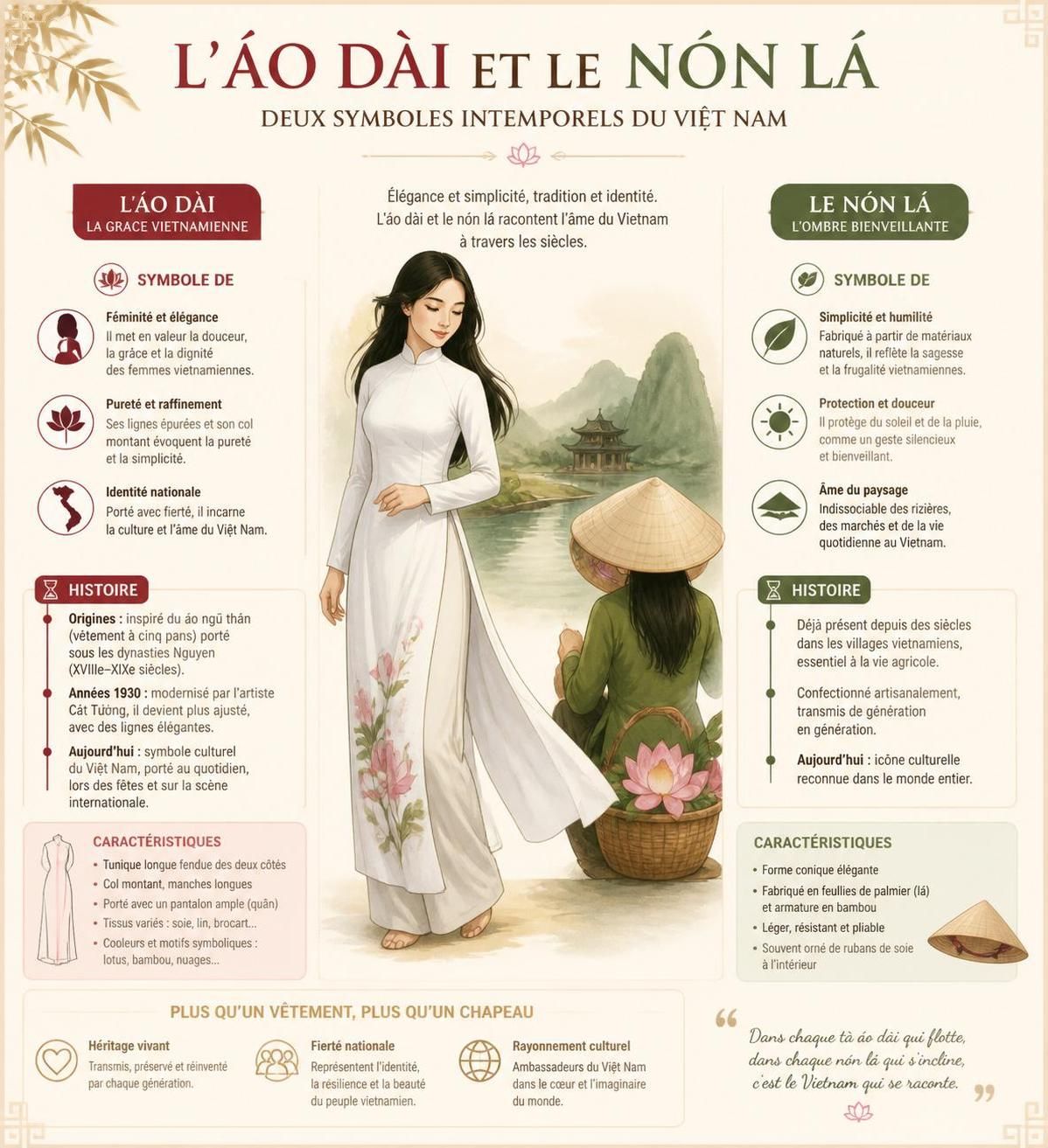 découvrez l'áo dài et le nón lá, deux symboles emblématiques qui incarnent la culture et l'identité du vietnam.