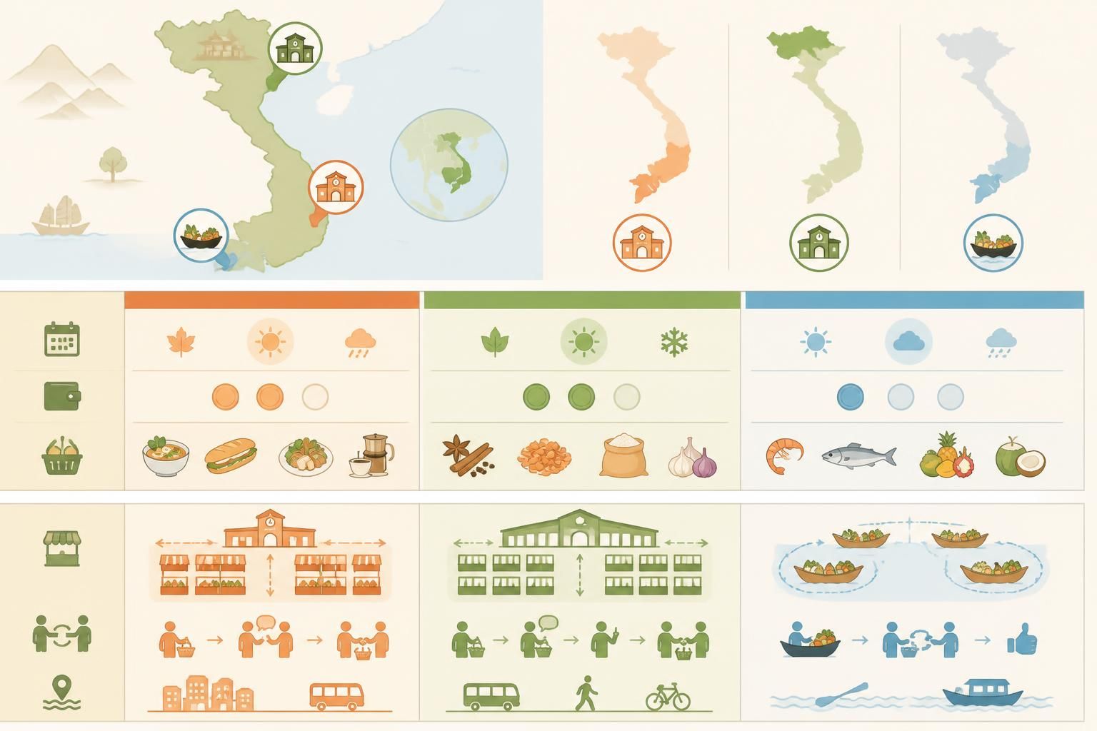 découvrez les marchés alimentaires emblématiques du vietnam : bến thành à ho chi minh-ville, đồng xuân à hanoï, et les fascinants marchés flottants du delta du mékong, pour une expérience culinaire authentique et colorée.