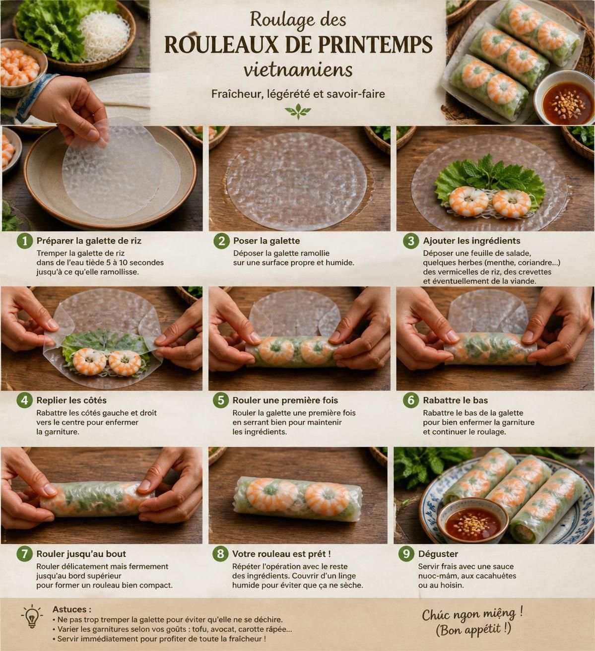découvrez comment préparer des rouleaux de printemps frais (gỏi cuốn) authentiques, comme à hoi an, avec notre recette simple et traditionnelle.
