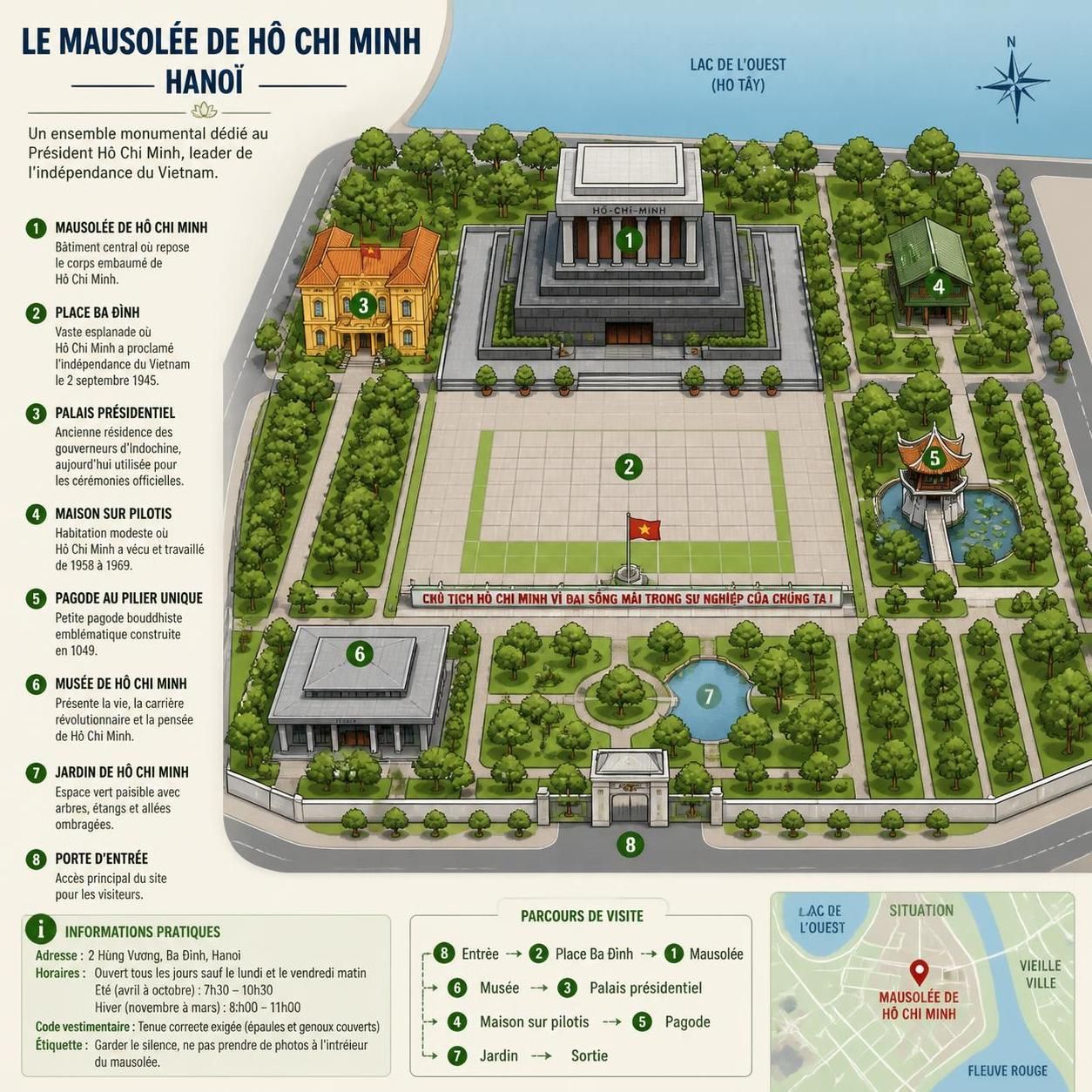 découvrez le mausolée de hô chi minh à hanoi : histoire, conseils pratiques et informations essentielles pour bien préparer votre visite et vivre une expérience mémorable.