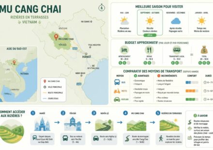 découvrez mu cang chai et ses rizières en terrasses spectaculaires. guide pratique pour visiter ce site naturel exceptionnel et savoir comment s'y rendre facilement.