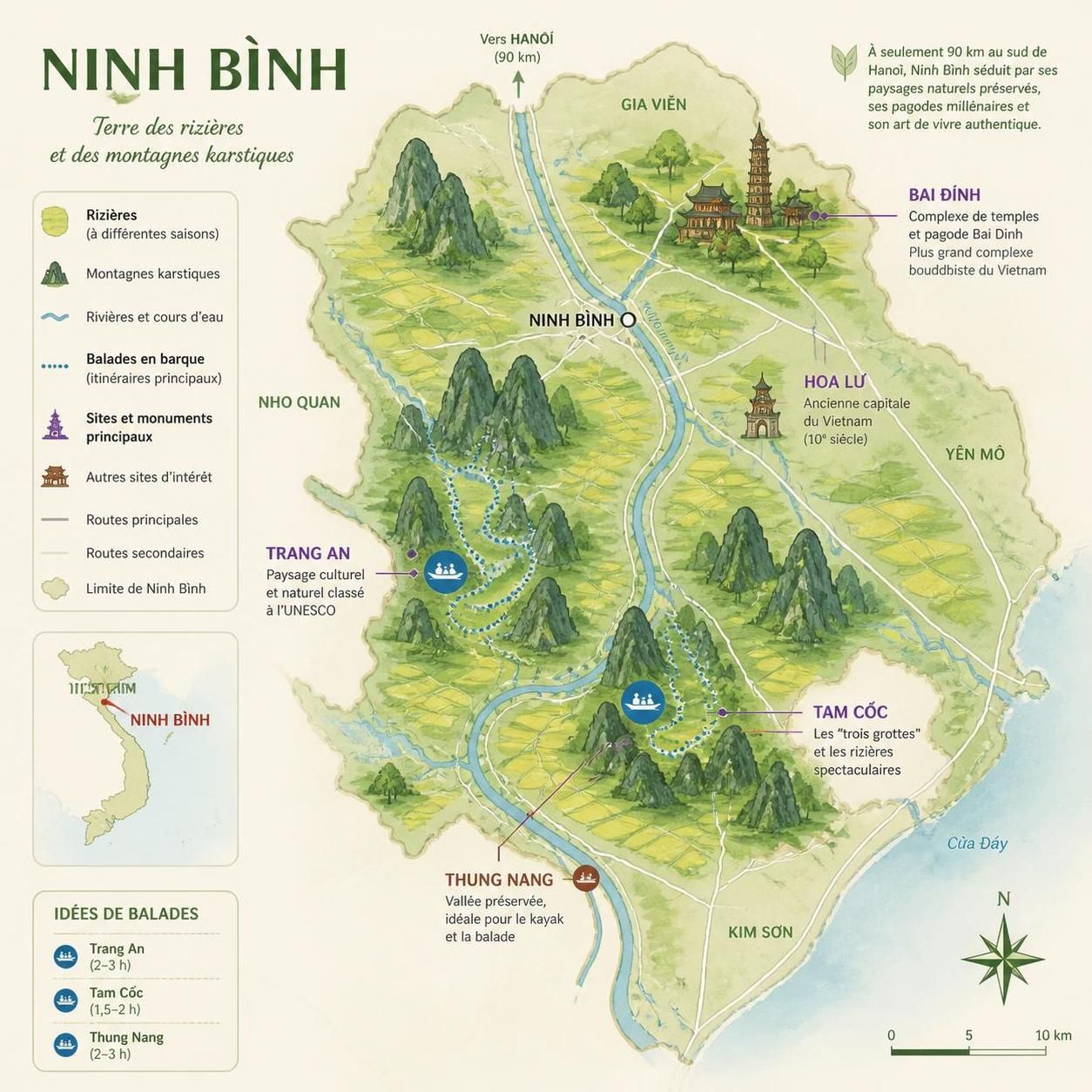 découvrez ninh binh, la magnifique baie d'ha long terrestre, offrant des paysages époustouflants et une atmosphère paisible loin de la foule touristique.