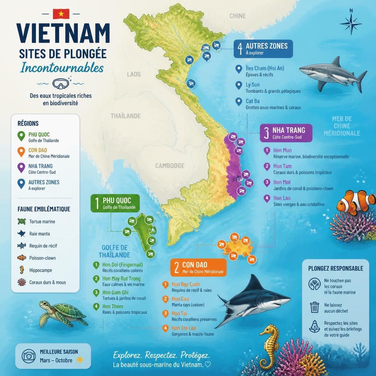 découvrez les meilleurs spots de plongée au vietnam avec phu quoc et con dao. explorez la faune marine, les récifs colorés et les trésors sous-marins incontournables pour une aventure inoubliable.
