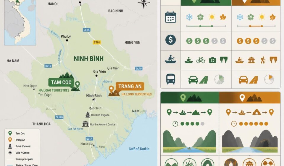 découvrez comment choisir entre tam coc et trang an, les deux célèbres « ha long terrestres » de ninh binh, pour une expérience inoubliable au cœur des paysages karstiques emblématiques du vietnam.