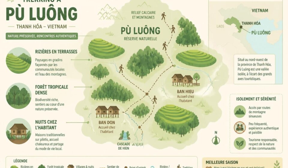 découvrez le trekking à pù luông, entre rizières verdoyantes, forêt tropicale luxuriante et nuits authentiques chez l'habitant, loin des foules touristiques de sa pa.