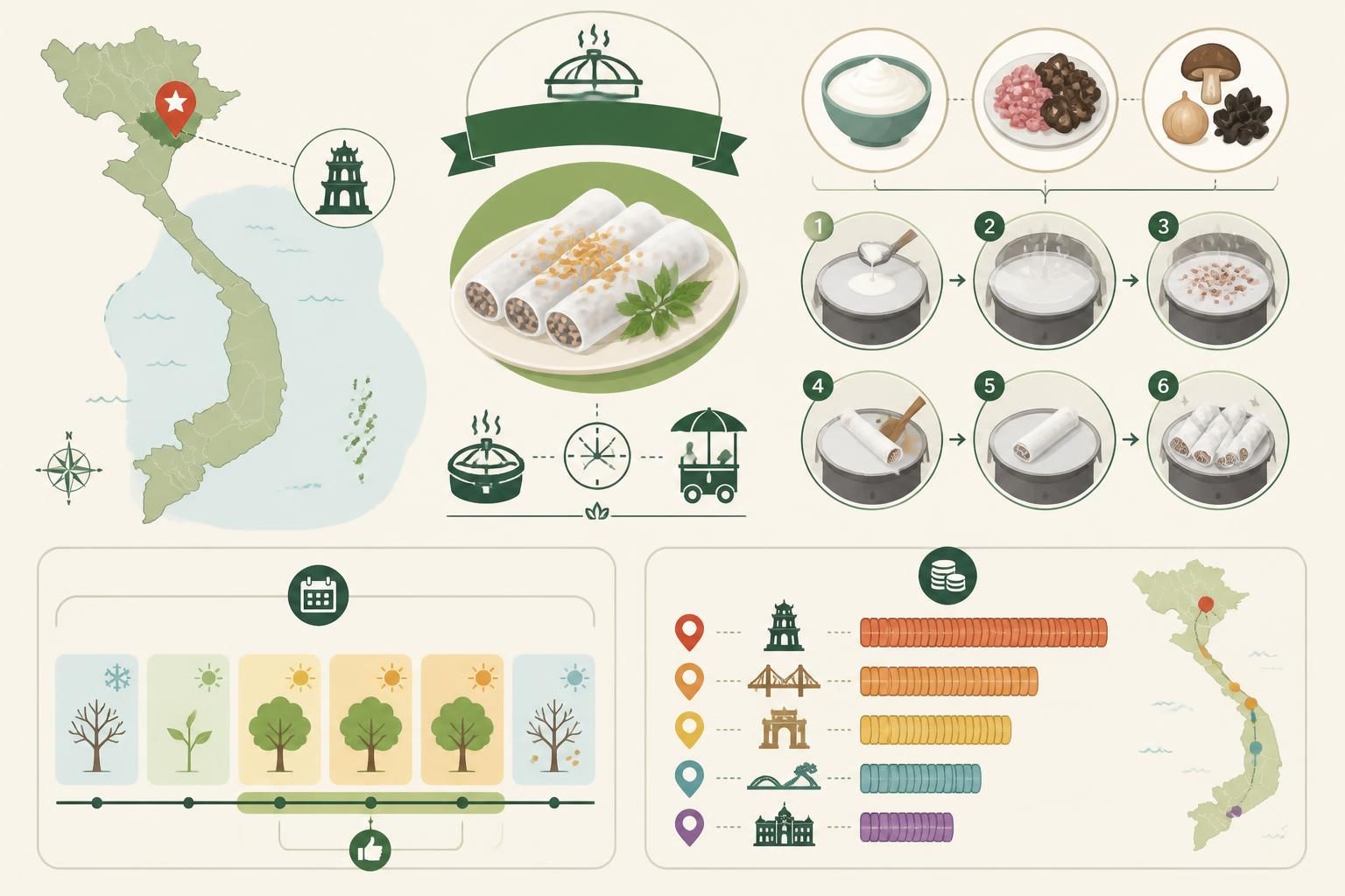 découvrez bánh cuốn, les savoureuses galettes de riz vapeur farcies, un incontournable du petit déjeuner de rue à hanoï, pour une expérience culinaire authentique.