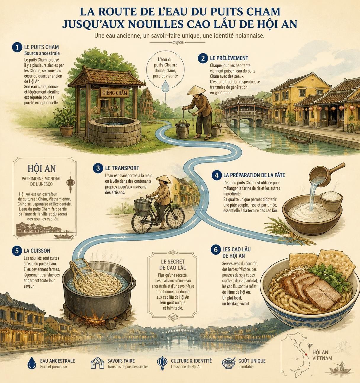 découvrez le cao lầu de hội an, un plat unique et savoureux dont la recette authentique ne peut être réalisée qu'avec l'eau du puits chàm local, essentielle à son goût traditionnel.