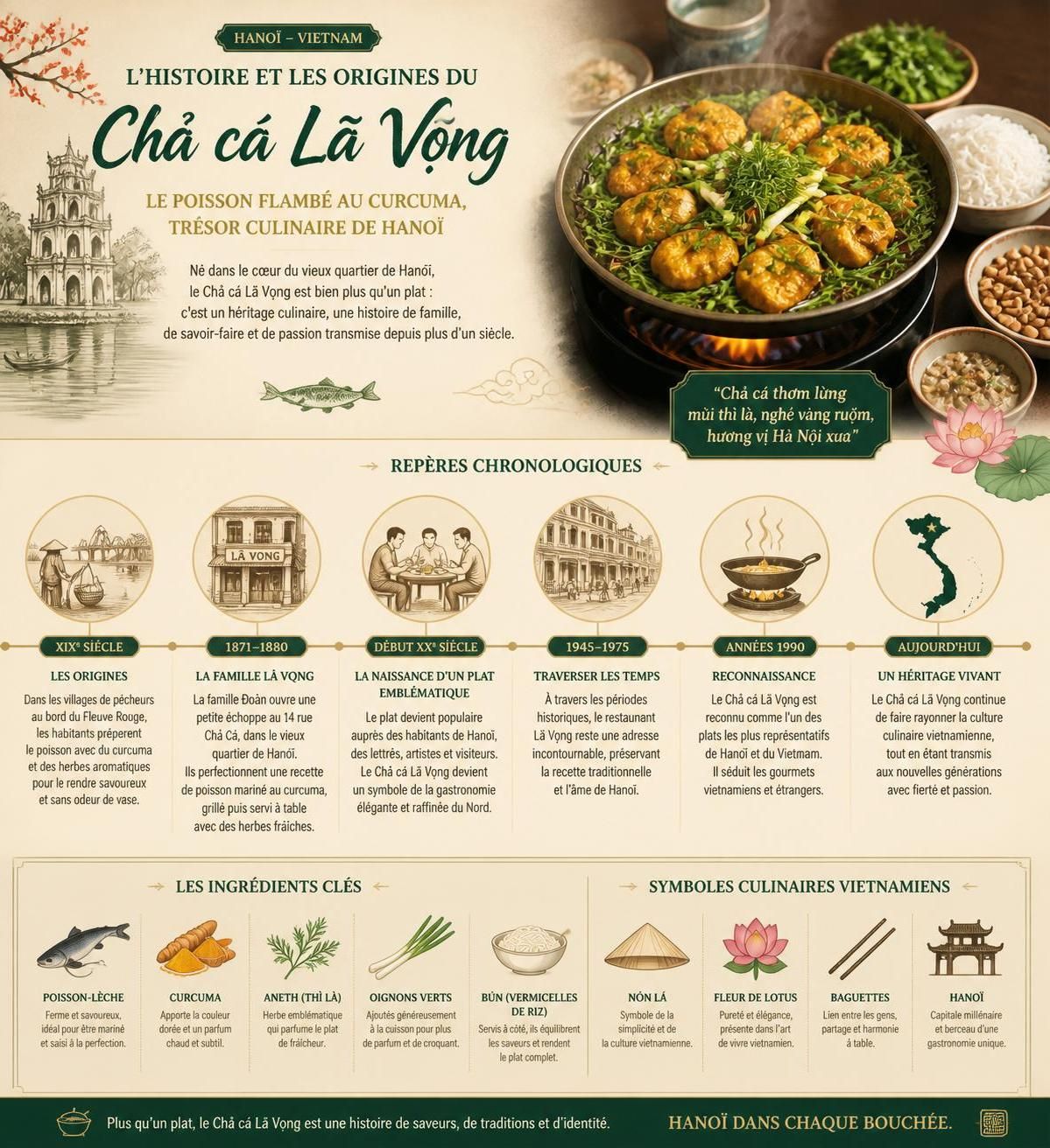 découvrez le chả cá lã vọng, plat emblématique de hanoï, avec son poisson délicatement flambé au curcuma, un véritable monument de la cuisine vietnamienne traditionnelle.