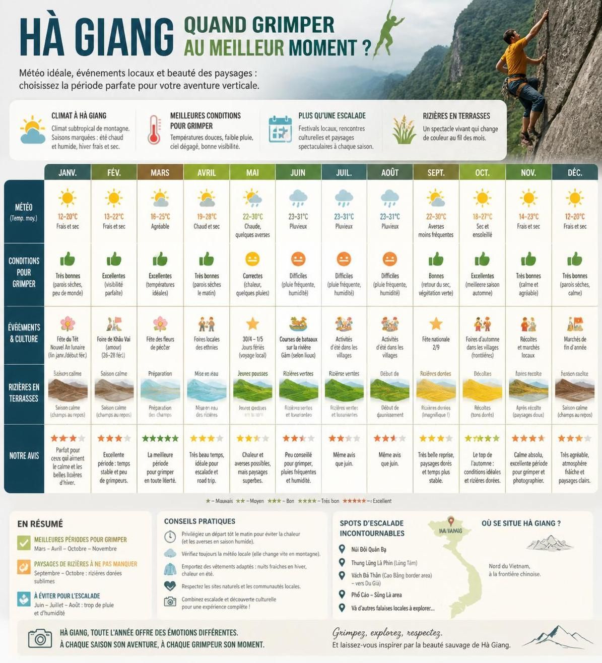 découvrez l'escalade à hà giang et ses impressionnantes parois calcaires, une destination prisée par les grimpeurs de toute l'asie du sud-est pour des aventures inoubliables.