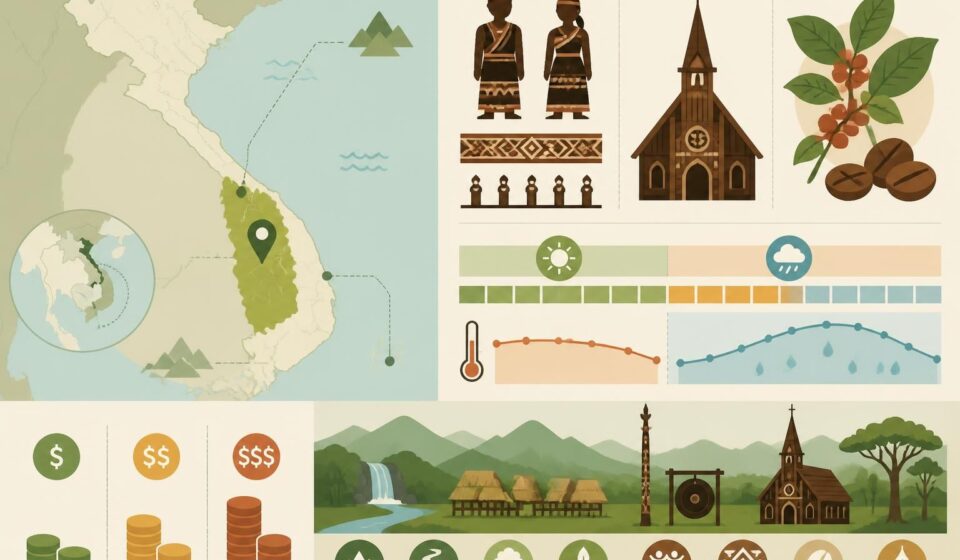 découvrez kon tum, la charmante ville des hautes terres mêlant culture des minorités bahnar, majestueuse cathédrale en bois et saveurs uniques du café sauvage.