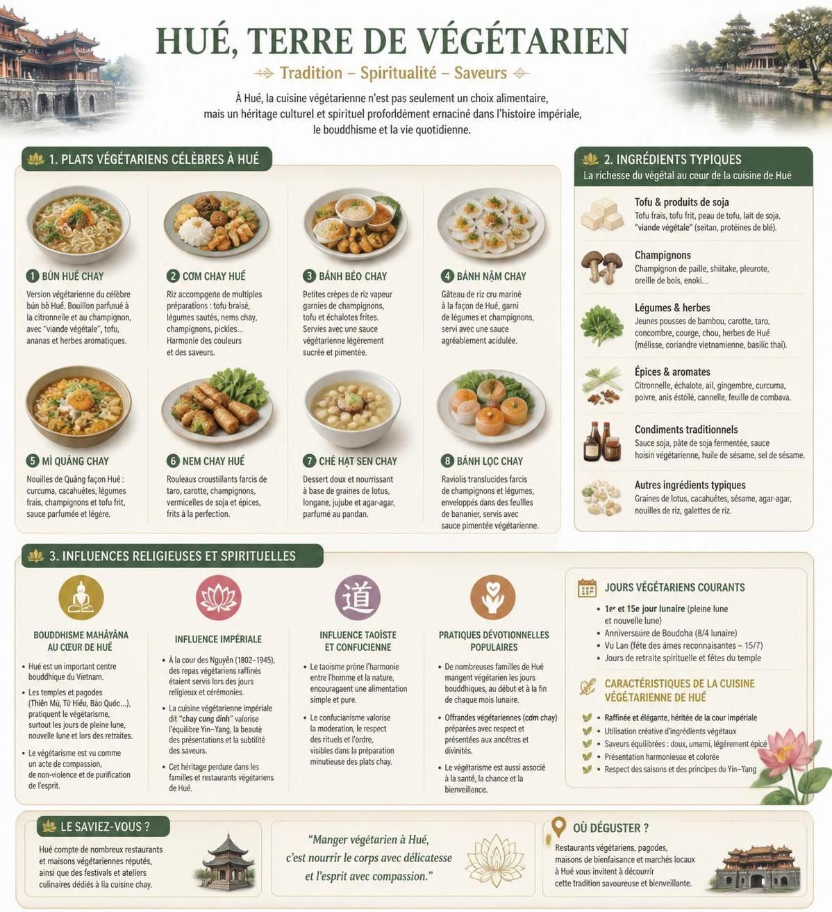 découvrez la cuisine de huế, riche en saveurs royales, épicées et raffinées, reconnue comme la plus élaborée du vietnam pour une expérience culinaire unique.