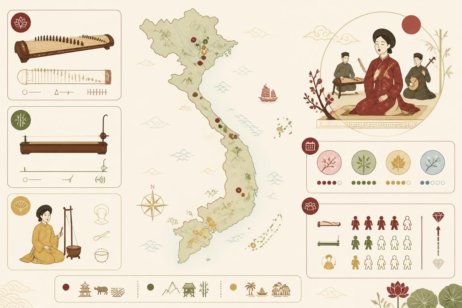 découvrez la musique traditionnelle vietnamienne à travers le đàn tranh, đàn bầu et ca trù, un art unique et méconnu que peu de voyageurs ont la chance d'entendre.
