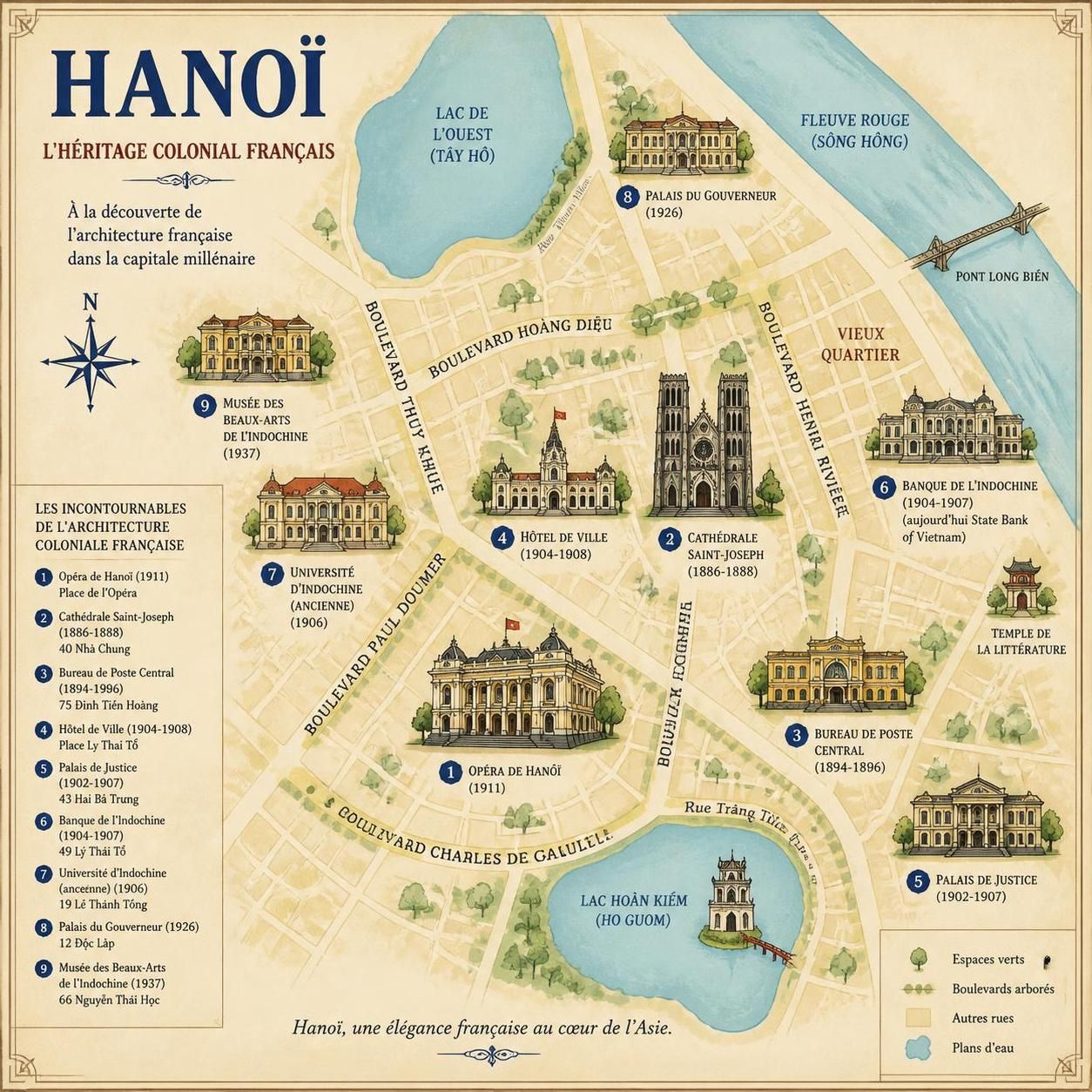 découvrez l'architecture coloniale française à hanoï, des élégants détails de l'opéra aux splendides façades de la cathédrale saint-joseph, témoins d'une époque riche d'histoire et de culture.