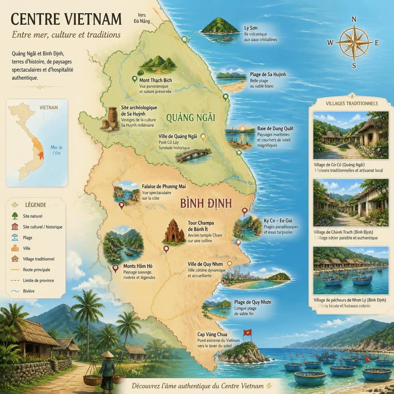 découvrez le centre vietnam méconnu à travers quảng ngãi et bình định, des régions riches en histoire et en culture, souvent éclipsées par la renommée de huế et hội an. explorez leurs trésors cachés, paysages authentiques et traditions uniques.