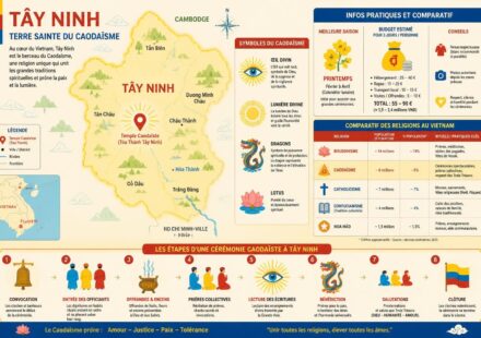 Le caodaïsme à Tây Ninh : la religion made in Vietnam et ses cérémonies spectaculaires découvrez le caodaïsme à tây ninh, une religion unique du vietnam, célèbre pour ses cérémonies colorées et spectaculaires alliant spiritualité et culture locale.