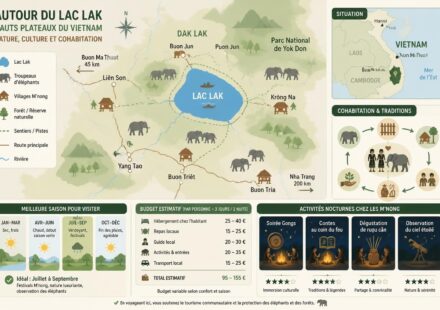 Le lac Lak et les éléphants des Hautes Terres : une nuit chez les M’Nong découvrez une nuit magique chez les m'nong autour du lac lak, au cœur des hautes terres, où les éléphants majestueux vous invitent à vivre une expérience unique et authentique.