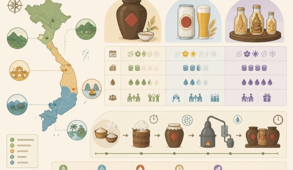 découvrez les alcools et boissons traditionnelles du vietnam, comme le rượu đế, la bière 333 et les apéros locaux typiques pour une immersion authentique dans la culture vietnamienne.