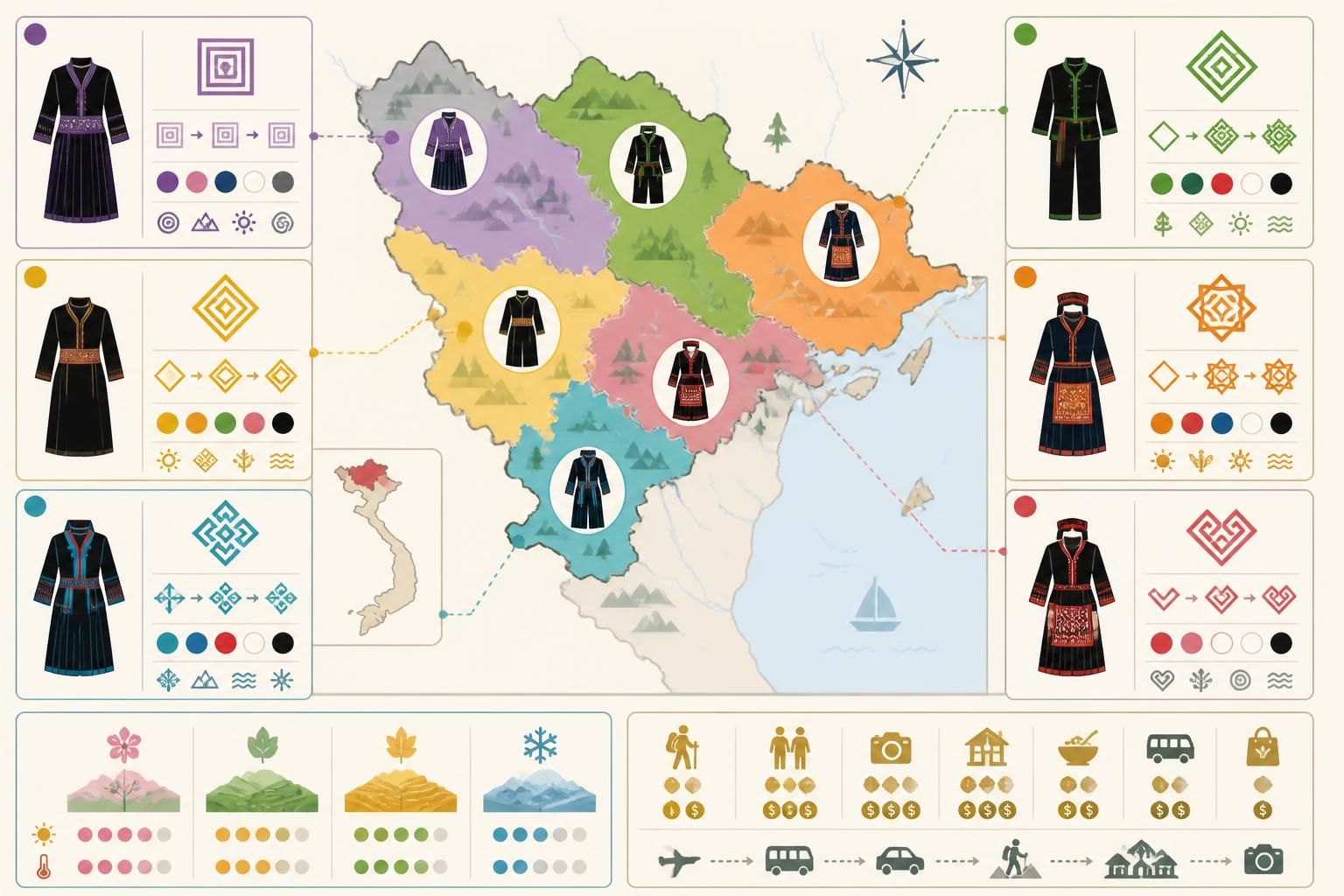 découvrez les costumes traditionnels des minorités du nord vietnam, apprenez à reconnaître chaque groupe ethnique et à comprendre la signification des broderies uniques.