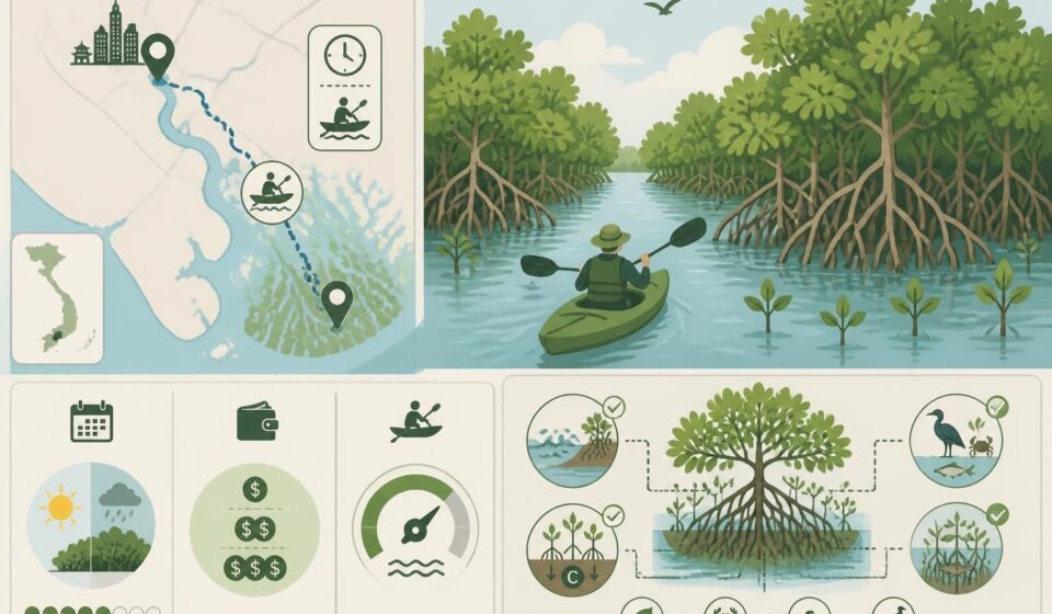 explorez les mangroves de cần giờ en kayak, une forêt aquatique unique située à seulement une heure de saïgon. découvrez une nature préservée et une aventure inoubliable au cœur d'un écosystème exceptionnel.