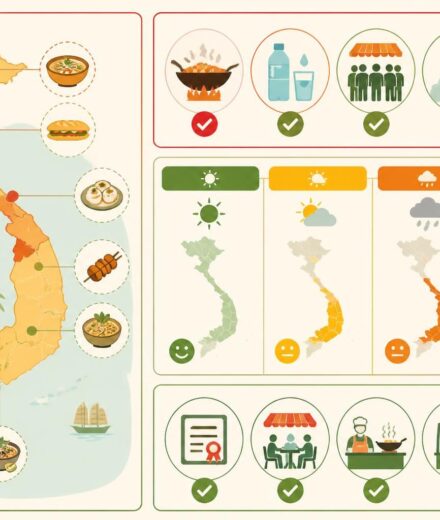 Manger dans la rue au Vietnam sans tomber malade : les règles d’or et les bons signes visuels découvrez comment savourer la street food vietnamienne en toute sécurité grâce à nos règles d'or et aux signes visuels à repérer pour éviter les risques sanitaires.