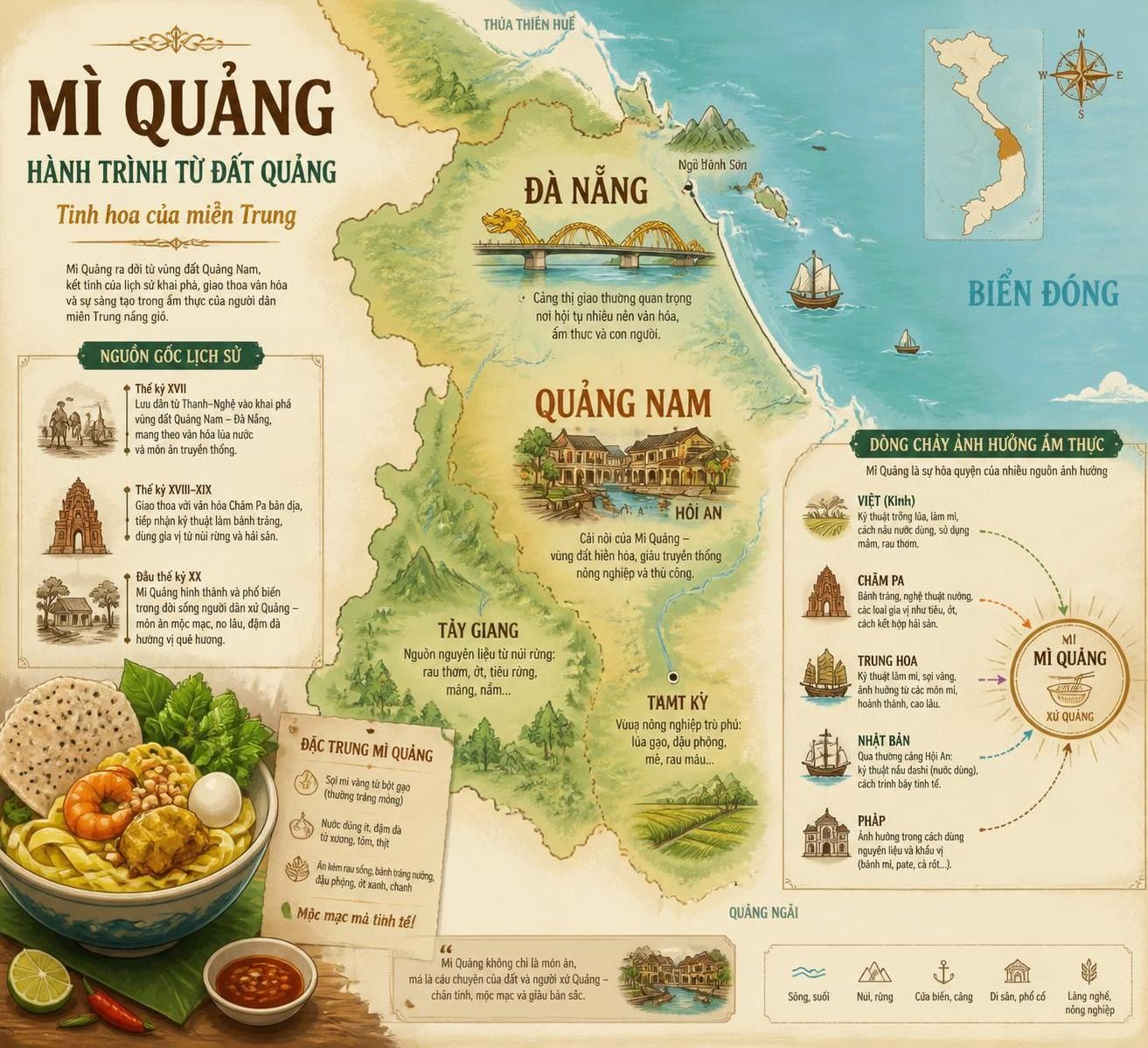 découvrez mì quảng, la soupe jaune emblématique de đà nẵng, plus épaisse et savoureuse que la phở, et très appréciée des habitants locaux.