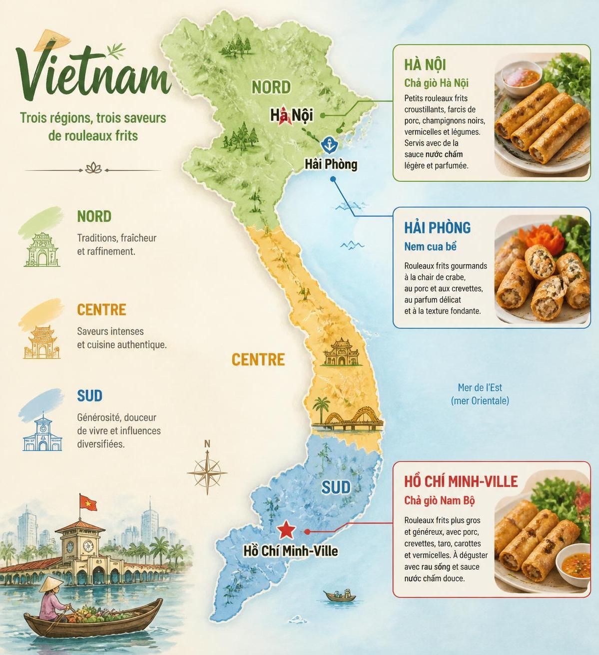 découvrez les différences culinaires du vietnam à travers le nem rán au nord et le chả giò au sud, deux rouleaux frits emblématiques qui illustrent la richesse et la diversité gastronomique du pays.