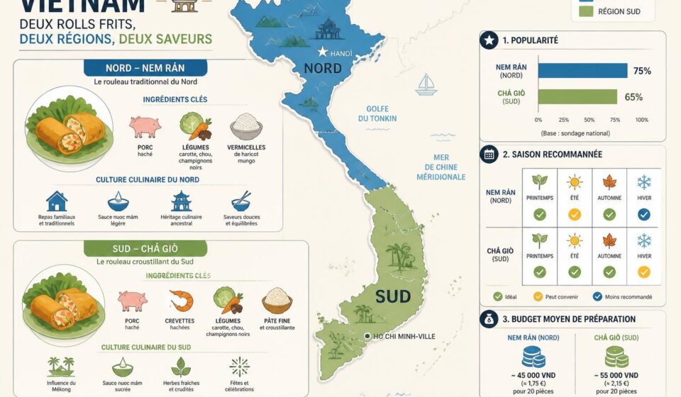 découvrez le nem rán du nord et le chả giò du sud, deux rouleaux frits emblématiques qui illustrent la diversité et la richesse des traditions culinaires vietnamiennes.