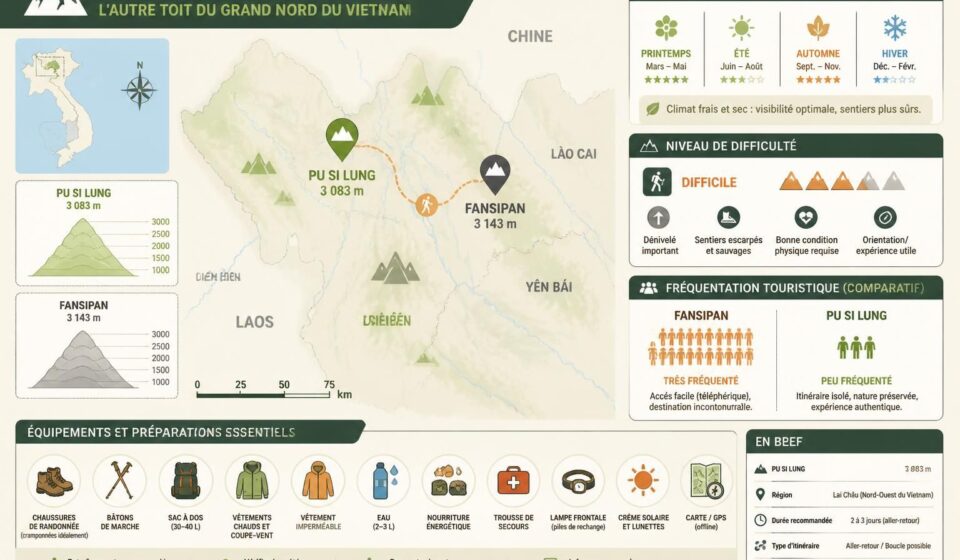 découvrez la randonnée vers pu si lung, un sommet majestueux du grand nord vietnamien, offrant des paysages époustouflants loin des foules du fansipan.
