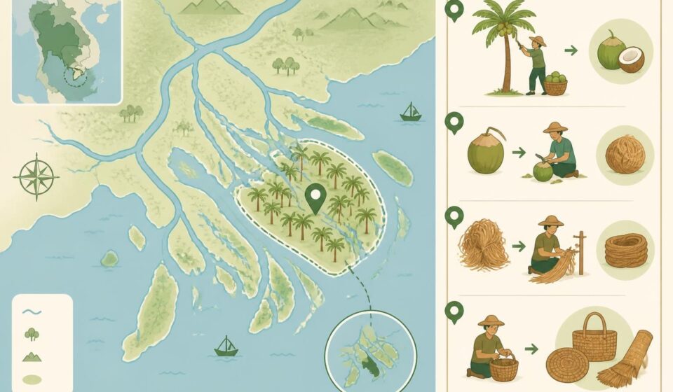 découvrez bến tre, l'île aux cocotiers du mékong, célèbre pour son artisanat ancestral de la noix de coco, ses paysages pittoresques et sa culture authentique vietnamienne.