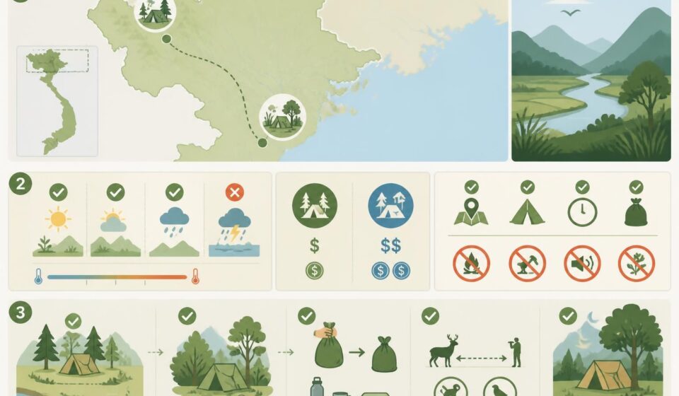 découvrez les règles légales du bivouac et camping sauvage au vietnam, notamment à van long et dans les forêts de sa pa, pour profiter en toute sécurité de la nature vietnamienne.