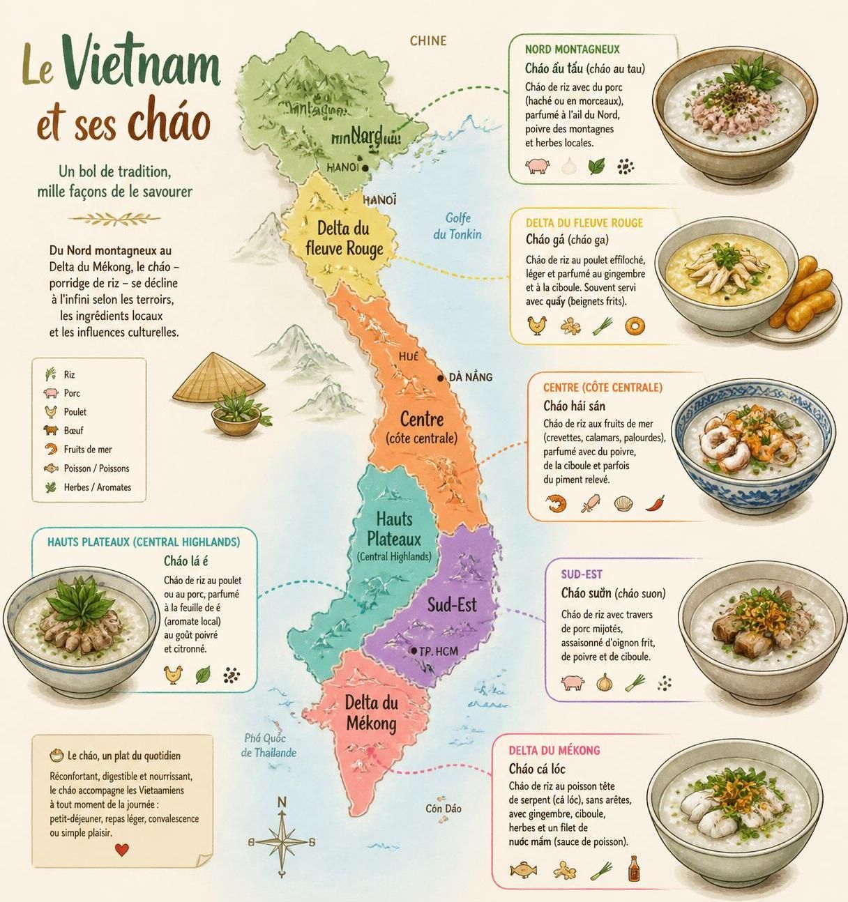 découvrez le cháo, la bouillie de riz vietnamienne traditionnelle, utilisée comme remède de grand-mère, délicieux petit-déjeuner et réconfort authentique lors de vos voyages.