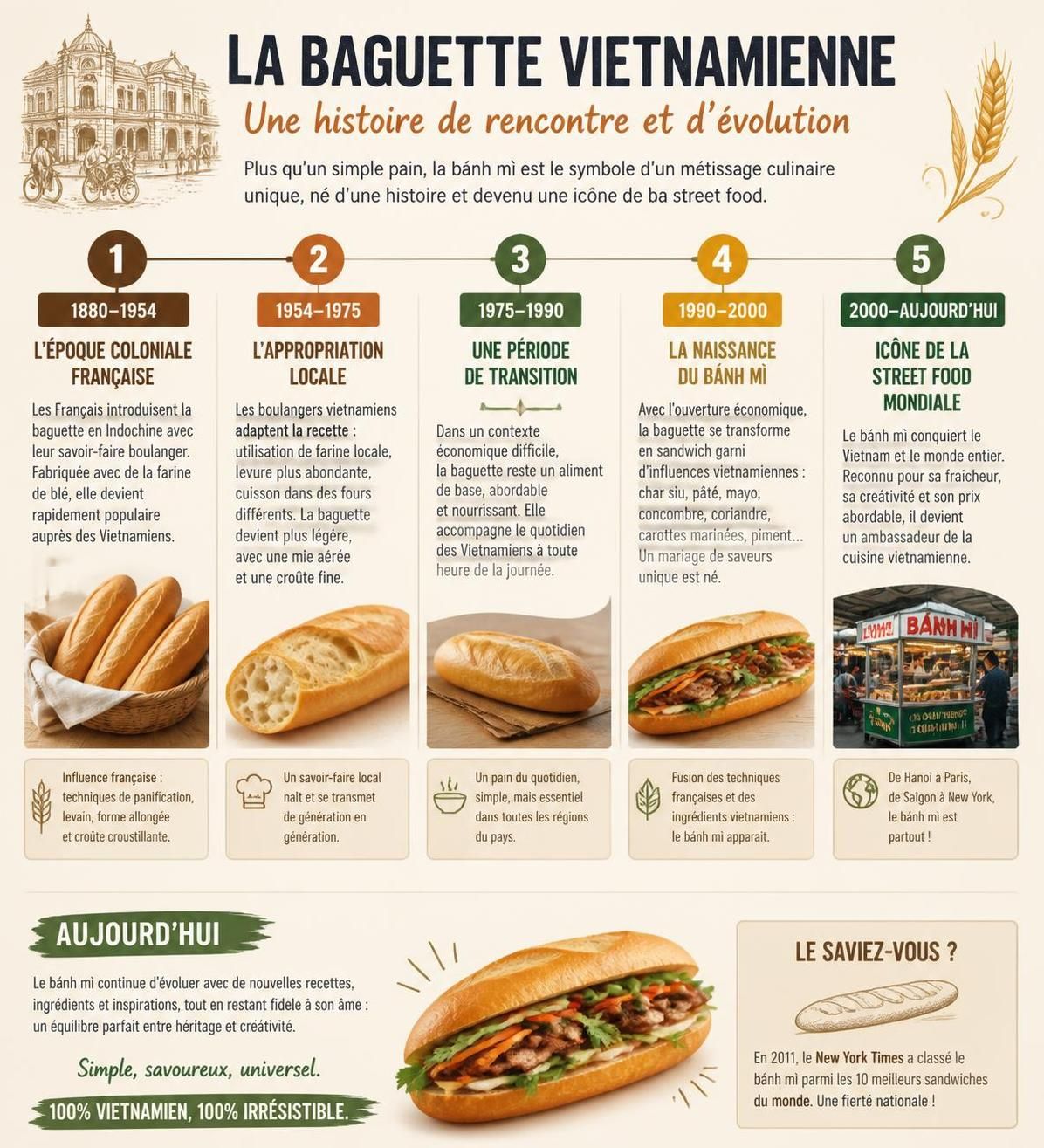 découvrez la baguette vietnamienne, un savant mélange entre l'héritage de la boulangerie française et les saveurs locales, popularisée dans les rues animées du vietnam.