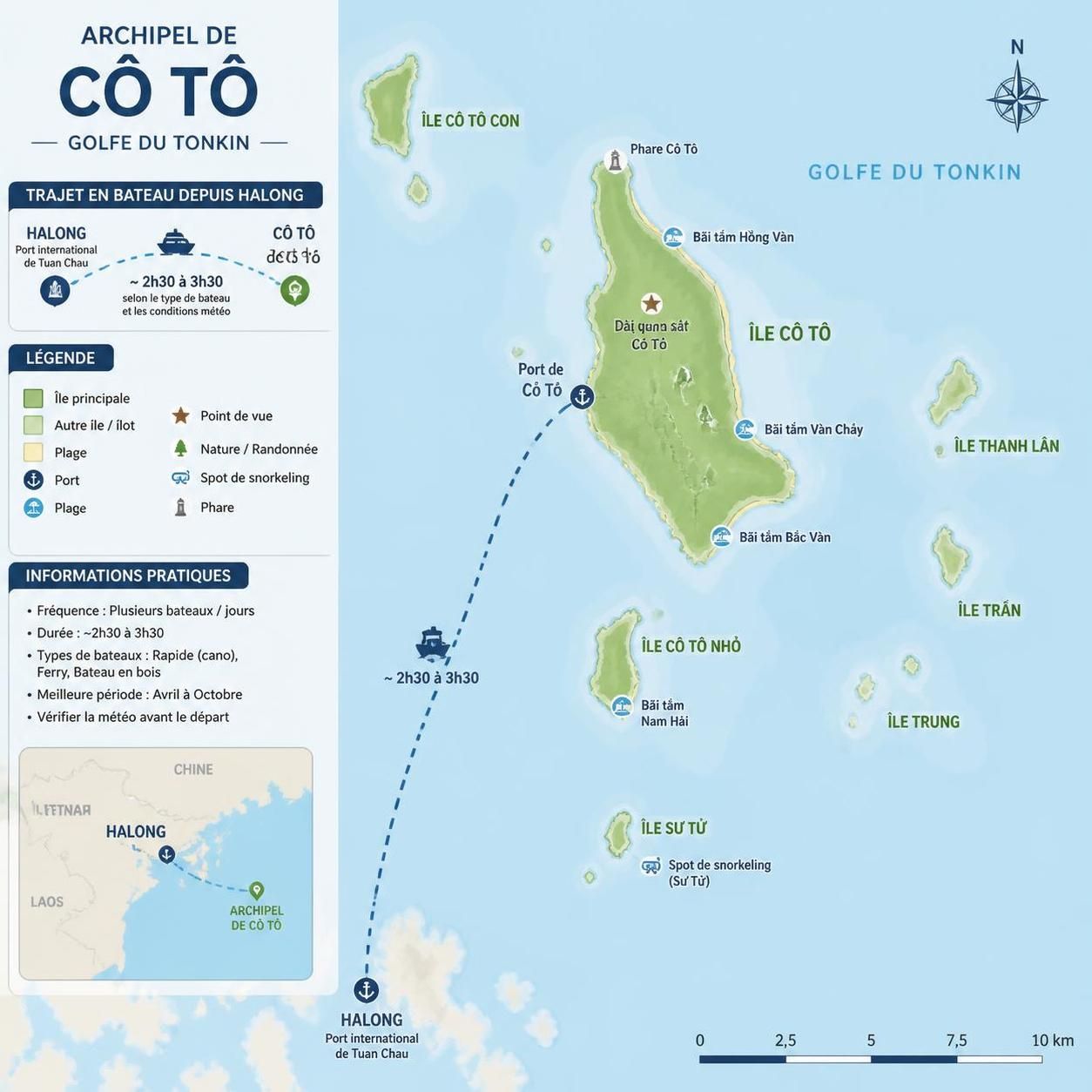 découvrez l'archipel de cô tô, un joyau méconnu du golfe du tonkin, accessible en 6 heures de bateau depuis halong. plages paradisiaques, nature préservée et sérénité vous y attendent.