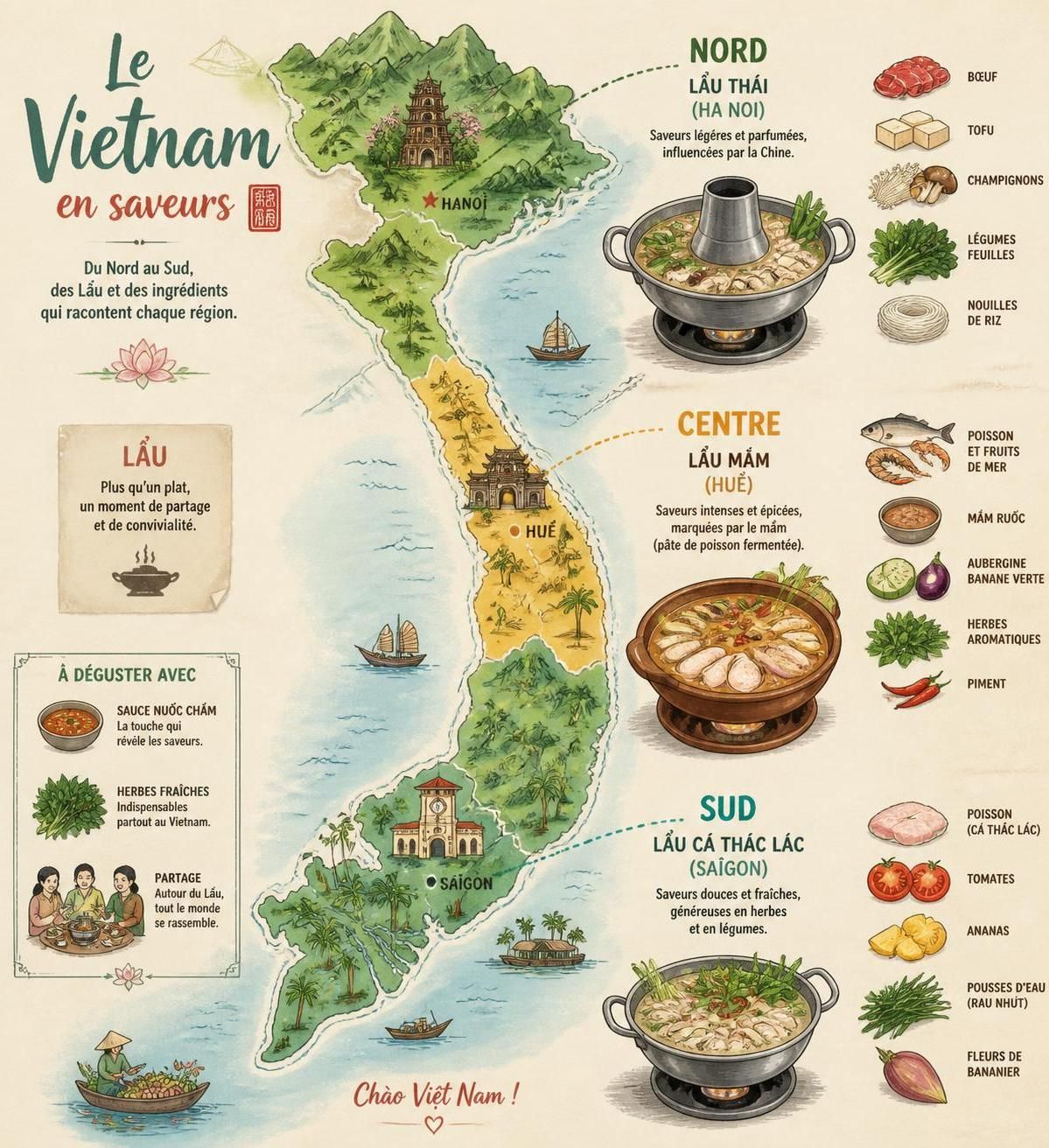 découvrez le lẩu, la fondue vietnamienne conviviale à partager en famille ou entre amis, un plat chaleureux et traditionnel qu'on déguste toujours à plusieurs.