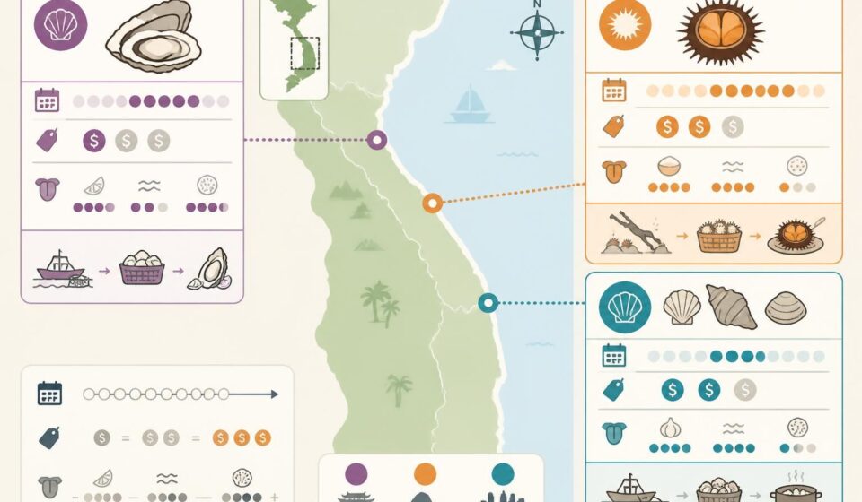 découvrez les délices des fruits de mer de la côte centrale du vietnam : savourez les huîtres fraîches de lăng cô, les oursins délicats de lý sơn et les coquillages exquis de nha trang.