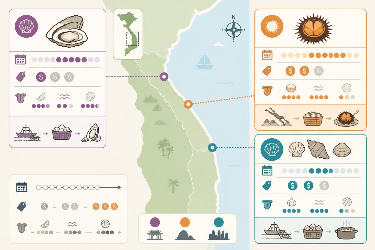 découvrez les délices des fruits de mer de la côte centrale du vietnam : savourez les huîtres fraîches de lăng cô, les oursins délicats de lý sơn et les coquillages exquis de nha trang.