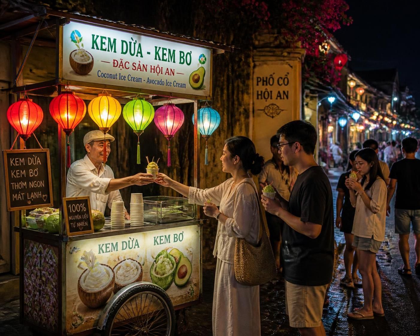 découvrez les glaces artisanales du vietnam avec des saveurs uniques comme le kem dừa et le kem bơ, et parcourez les charrettes colorées qui illuminent les rues de minuit.