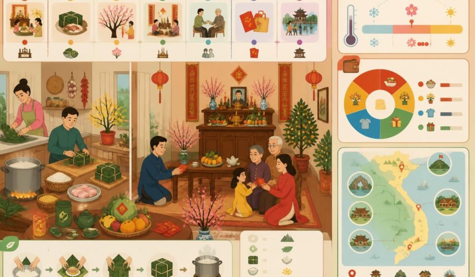 découvrez les préparatifs du têt à travers le quotidien d'une famille vietnamienne et plongez dans les traditions des 7 jours de fête du nouvel an lunaire.