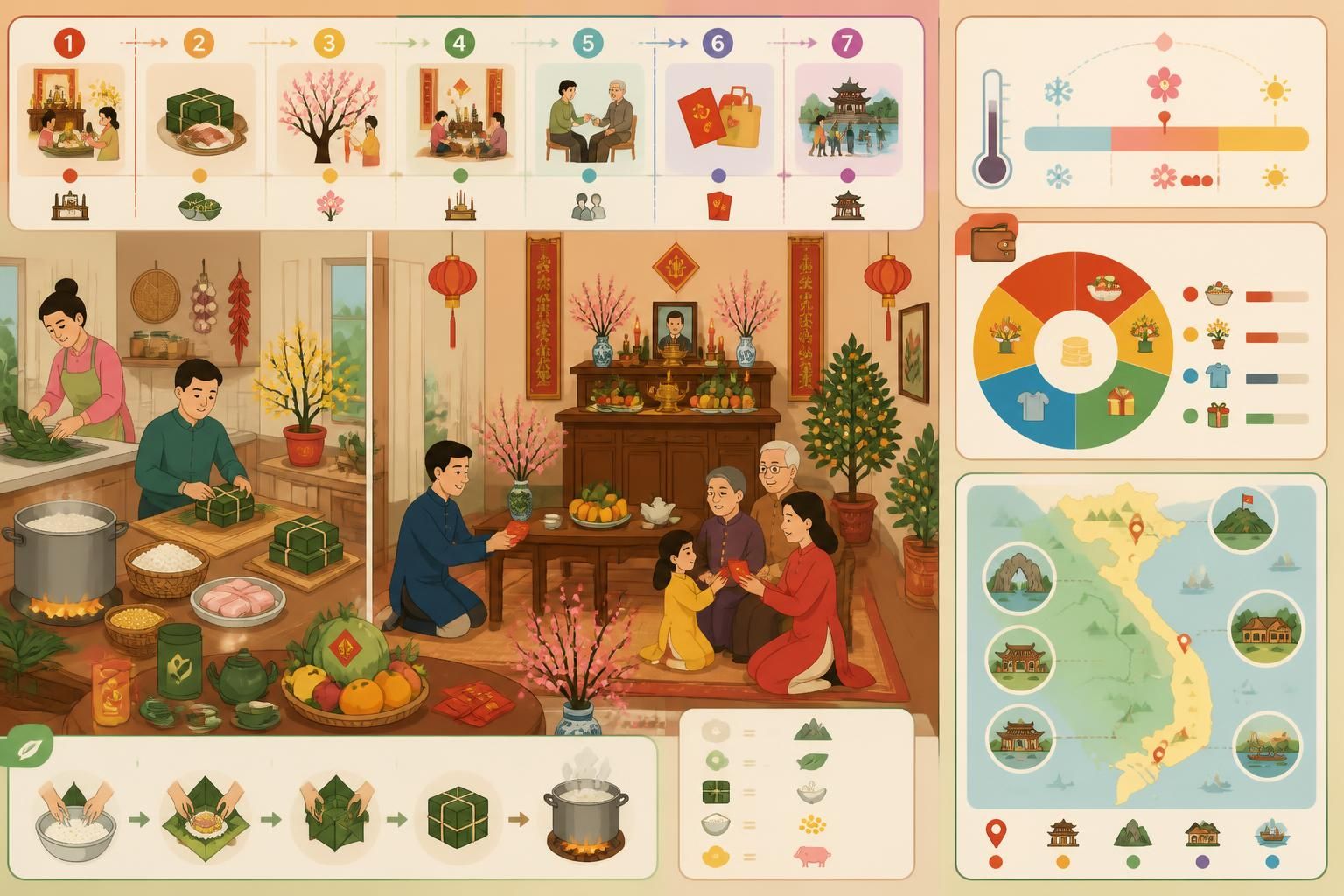 découvrez les préparatifs du têt à travers le quotidien d'une famille vietnamienne et plongez dans les traditions des 7 jours de fête du nouvel an lunaire.